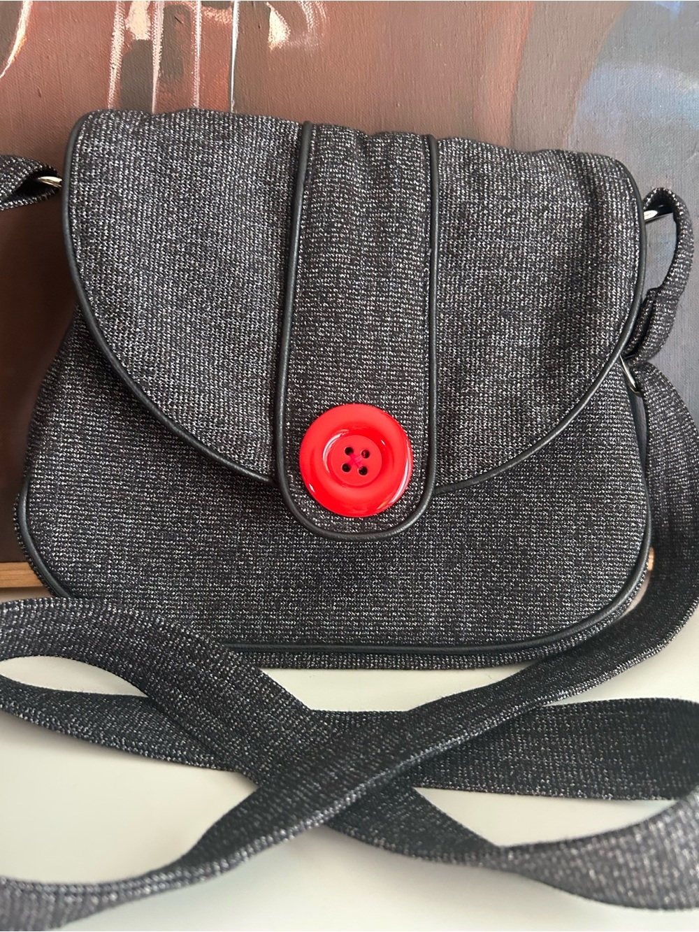 Jak’s Black Textured Crossbody Bag Red Button Retro Y2K Shoulder Purse - Picture 8 of 16